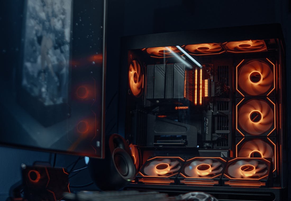 Custom PC being assembled on the bench